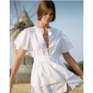 NWT Sir the Label Eyelet Open Back Embroidered Tier Flutter Sleeve Dainty Sz S